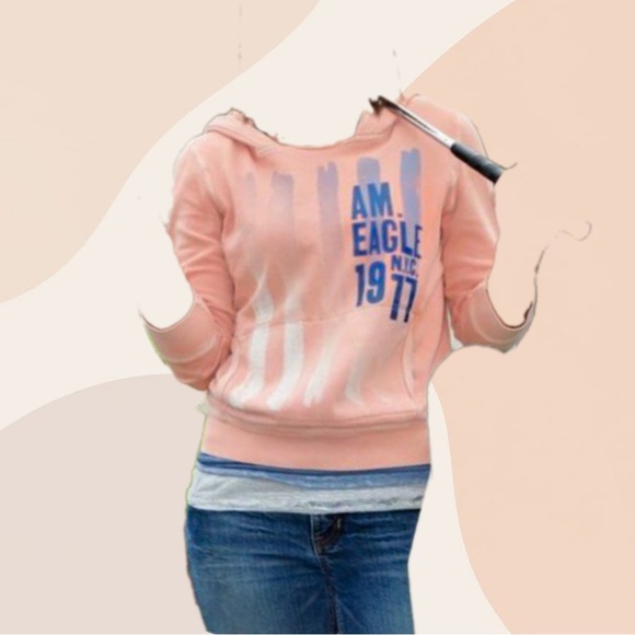 Vintage American Eagle Salmon Color 3/4 Sleeve Graphic Hoodie Women’s Size Small - Picture 11 of 14